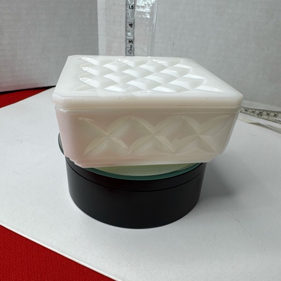 Anchor Hocking white opaque milk glass covered 4” square powder or trinket - Picture 7 of 13